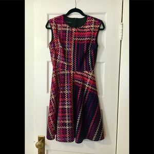 Anthropologie navy & red patterned dot line dress